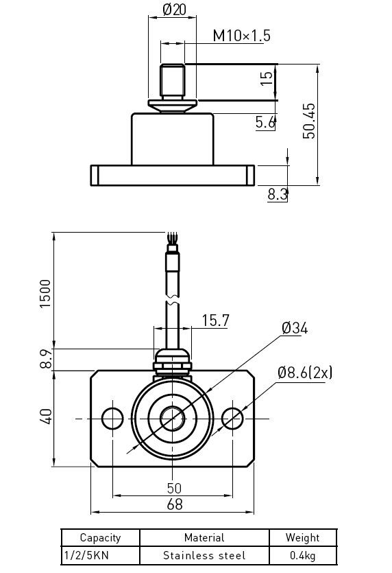 Force a extremidade de Rod 1KN da pilha de carga da compressão da tensão do transdutor 2KN 5KN
