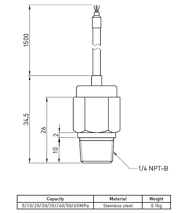 Micro sensor da pressão hidráulica do contato com o 5Mpa de aço inoxidável a 60Mpa